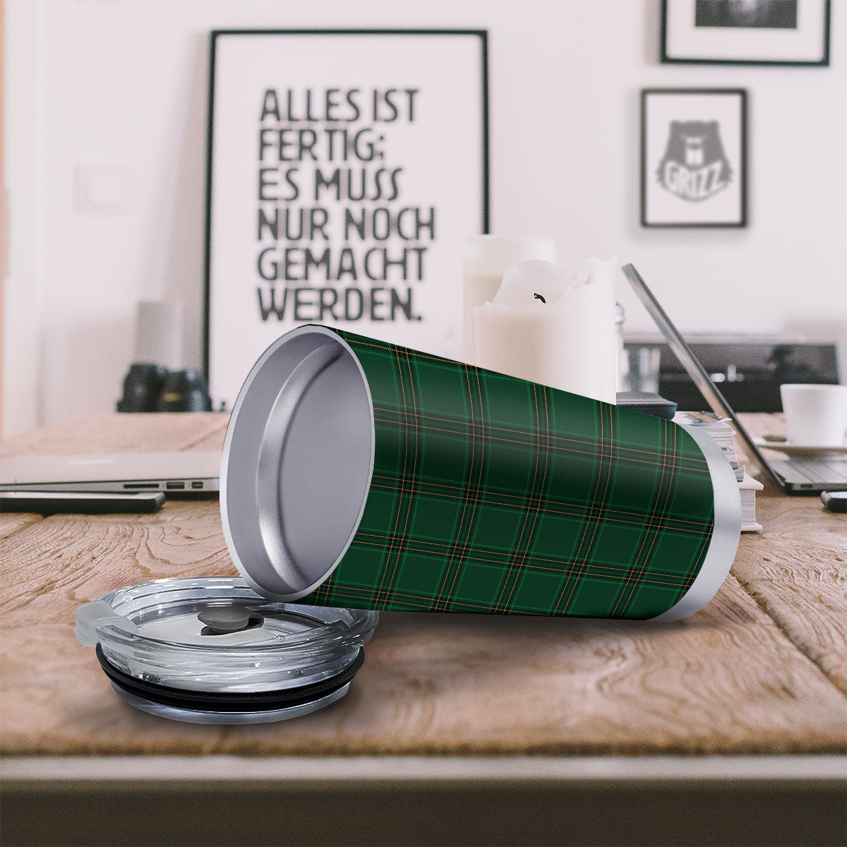 Stewart Tartan Green Print Pattern Tumbler-grizzshop