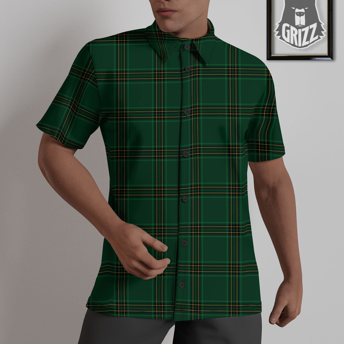 Stewart Tartan Green Print Pattern Untucked Shirts-grizzshop