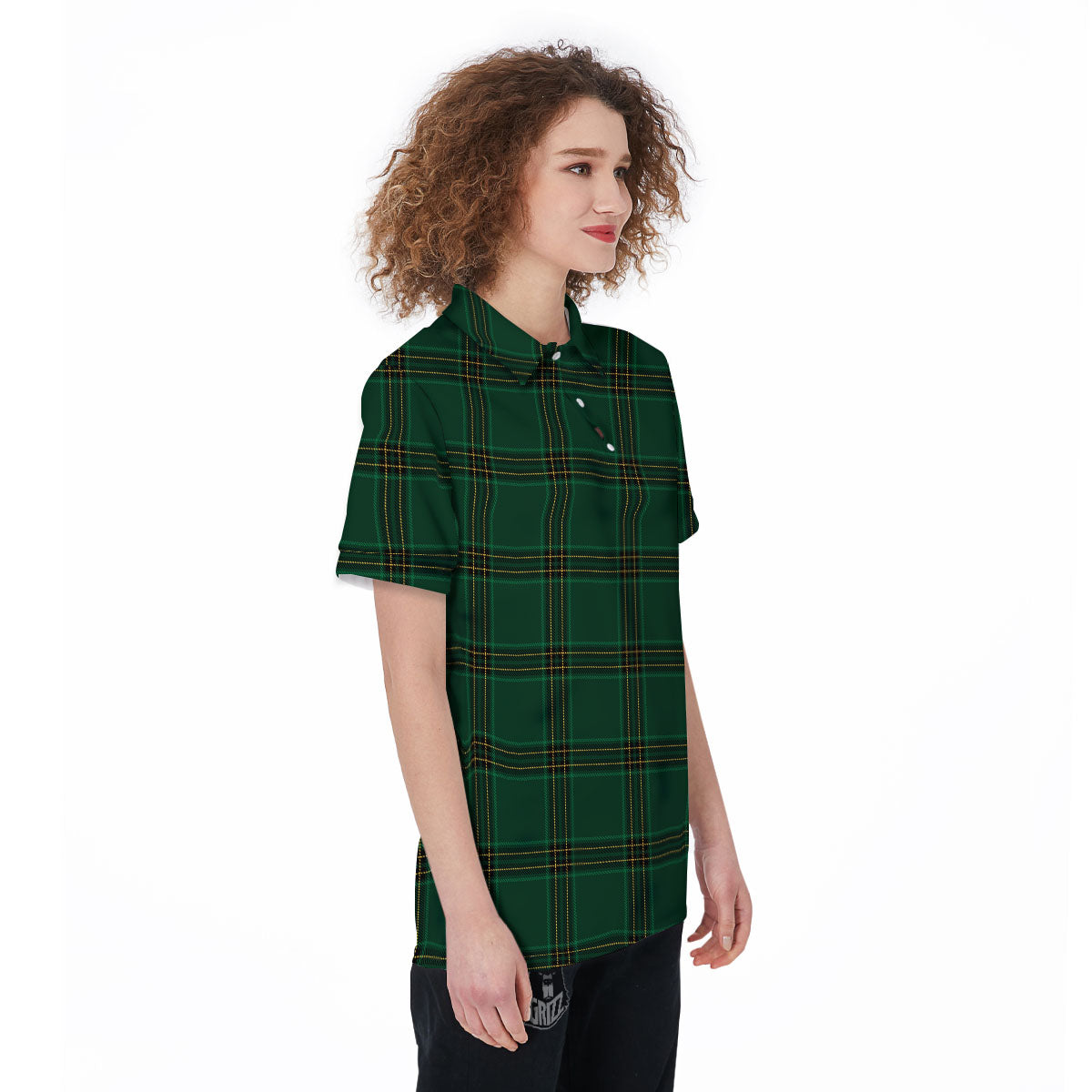 Stewart Tartan Green Print Pattern Women's Golf Shirts-grizzshop