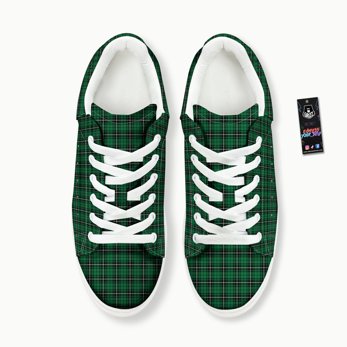 Stewart Tartan Green Print Platform Shoes-grizzshop