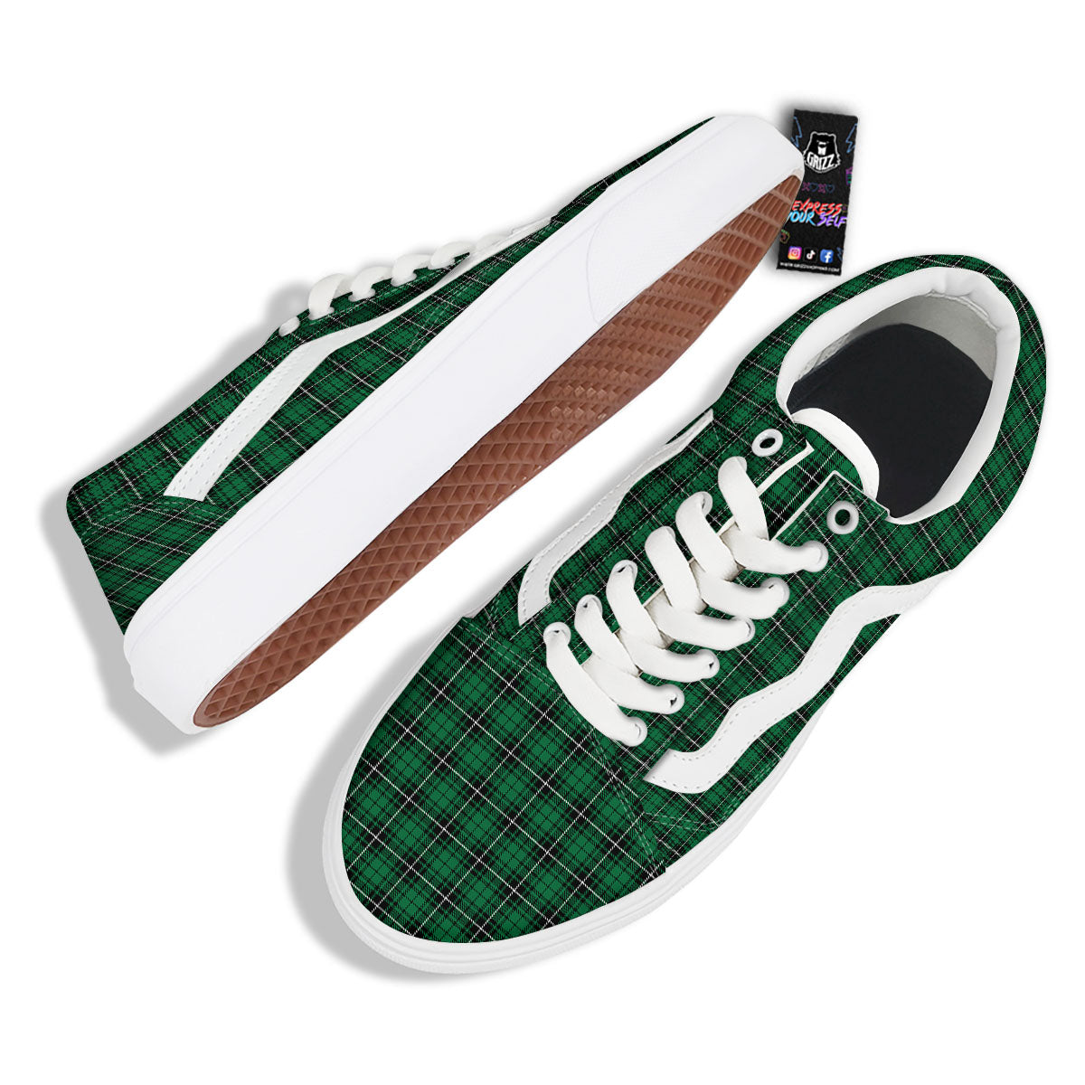 Stewart Tartan Green Print Skate Shoes-grizzshop