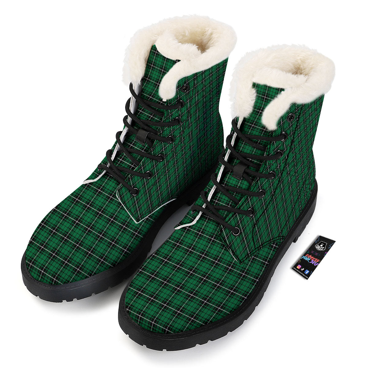 Stewart Tartan Green Print Winter Boots-grizzshop