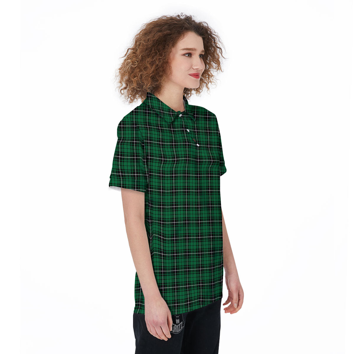 Stewart Tartan Green Print Women's Golf Shirts-grizzshop