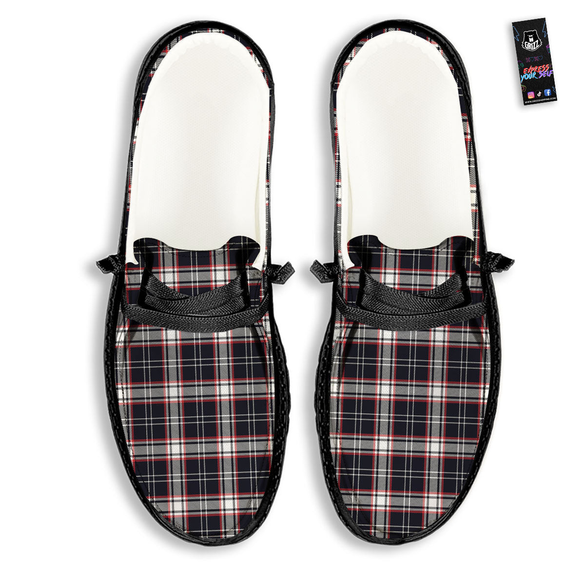 Stewart Tartan Red And Black Print Black Loafers-grizzshop