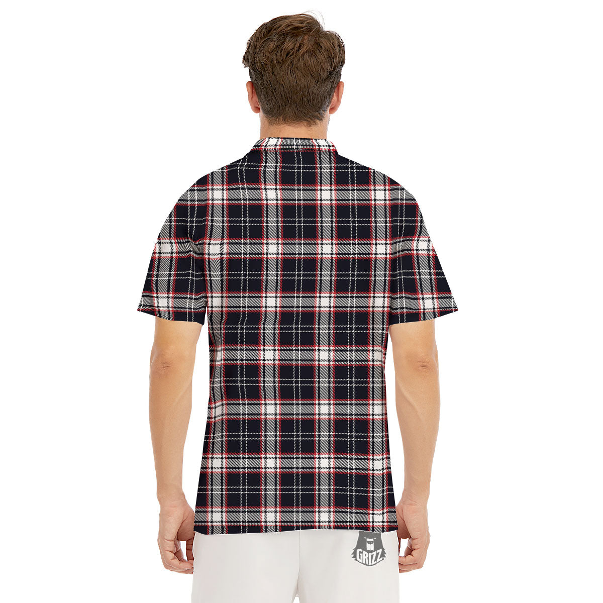 Stewart Tartan Red And Black Print Men's Golf Shirts-grizzshop