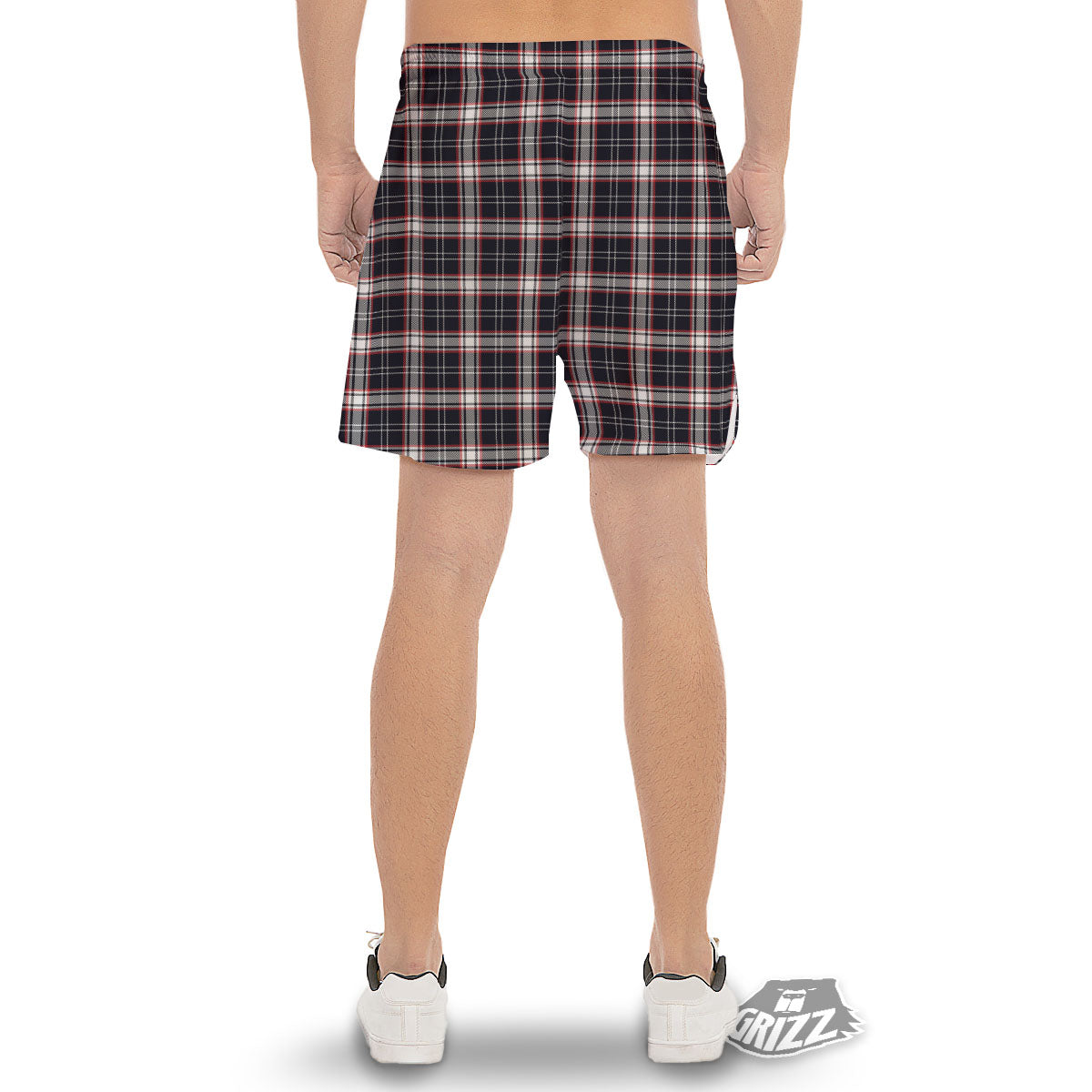 Stewart Tartan Red And Black Print Men's Gym Shorts-grizzshop