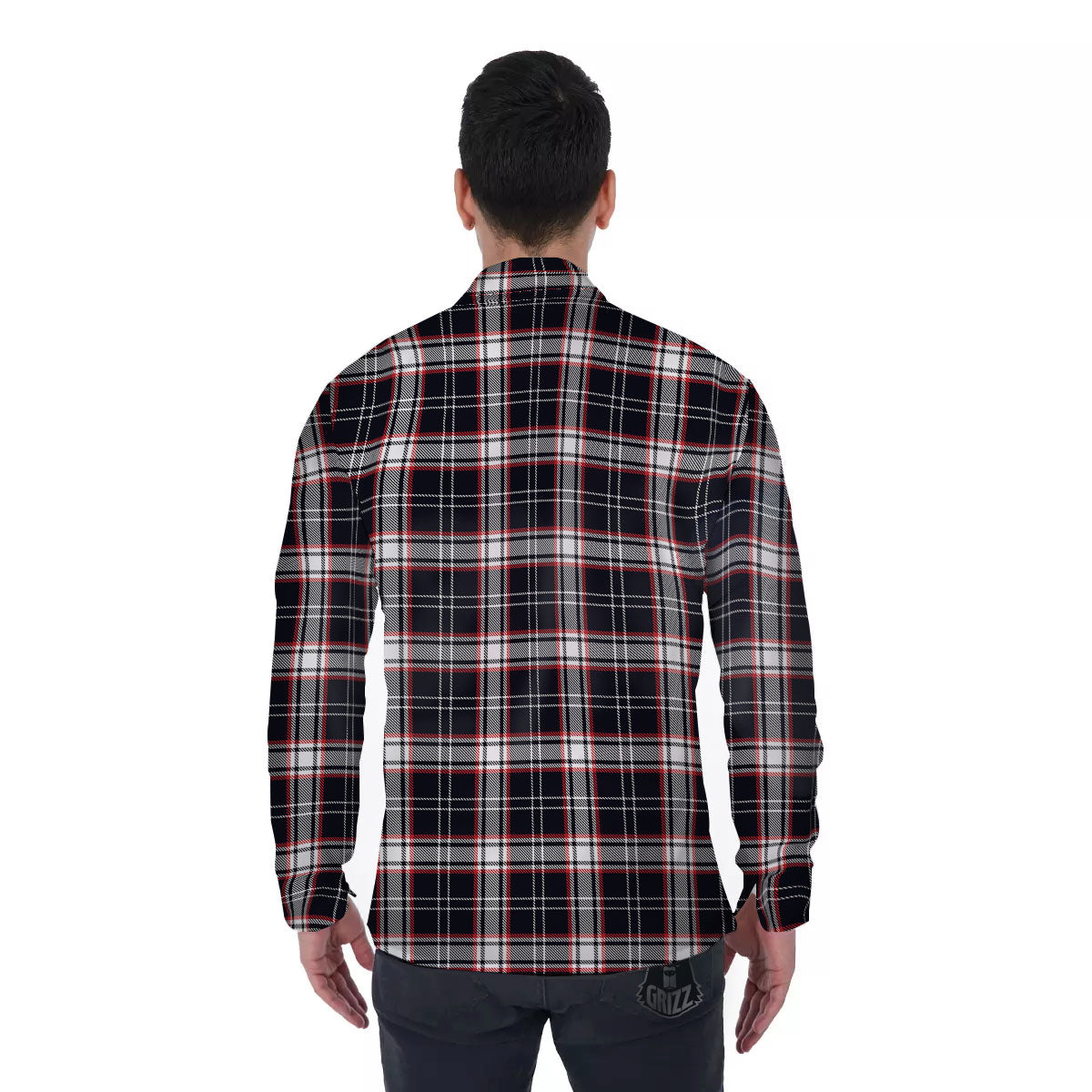 Stewart Tartan Red And Black Print Men's Long Sleeve Shirts-grizzshop