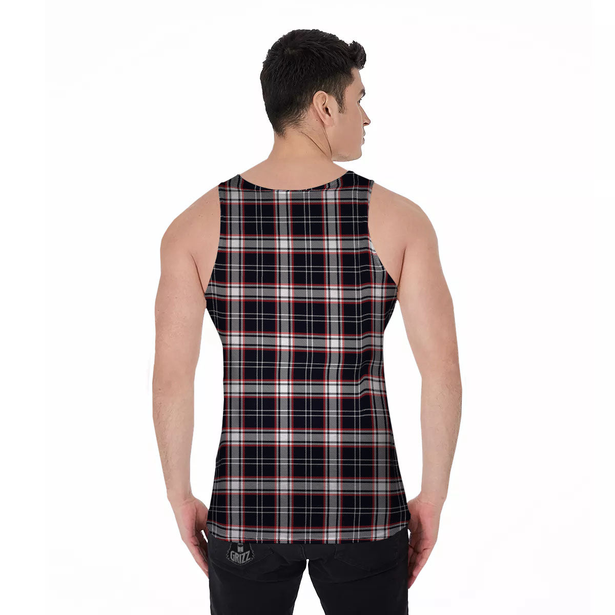 Stewart Tartan Red And Black Print Men's Tank Top-grizzshop