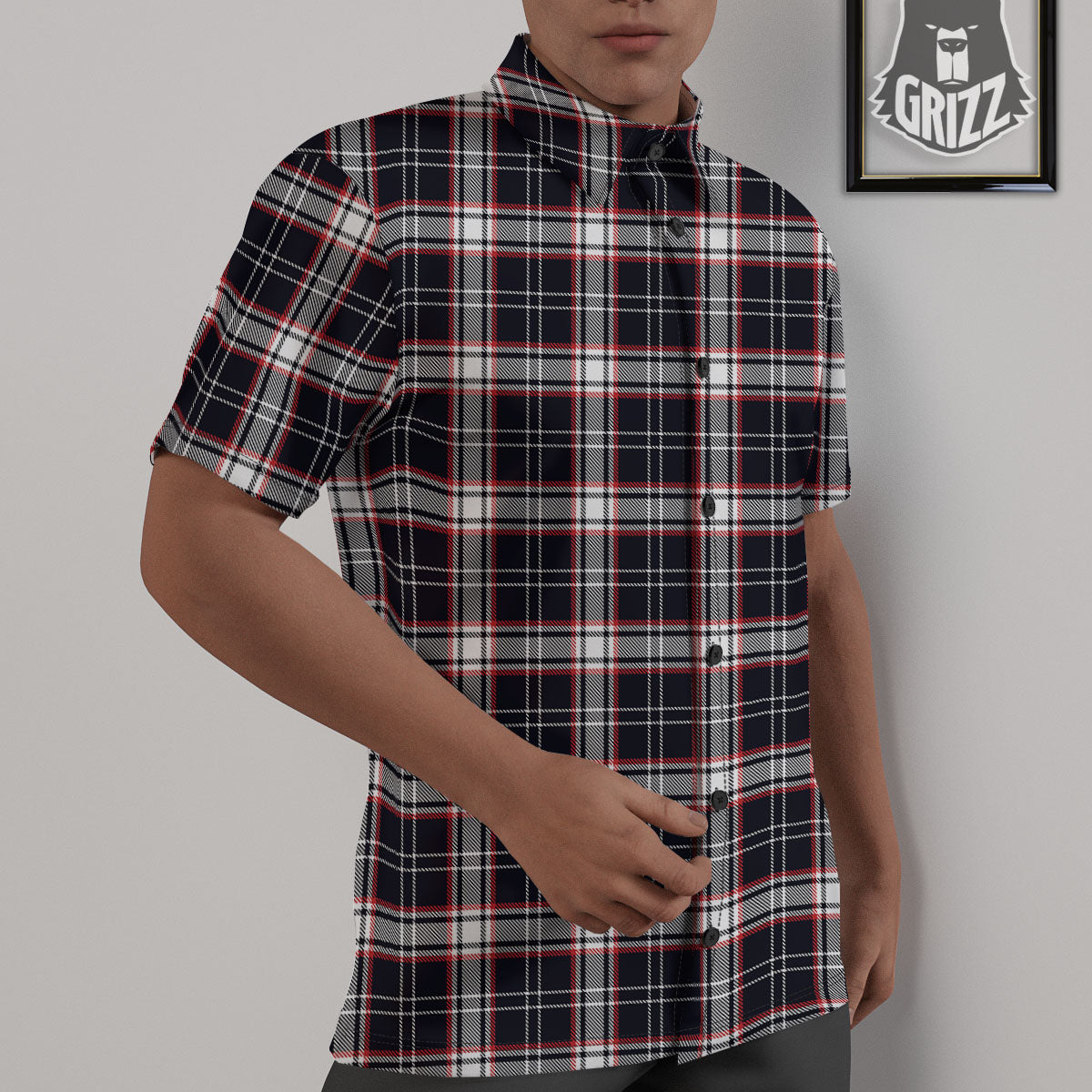 Stewart Tartan Red And Black Print Untucked Shirts-grizzshop