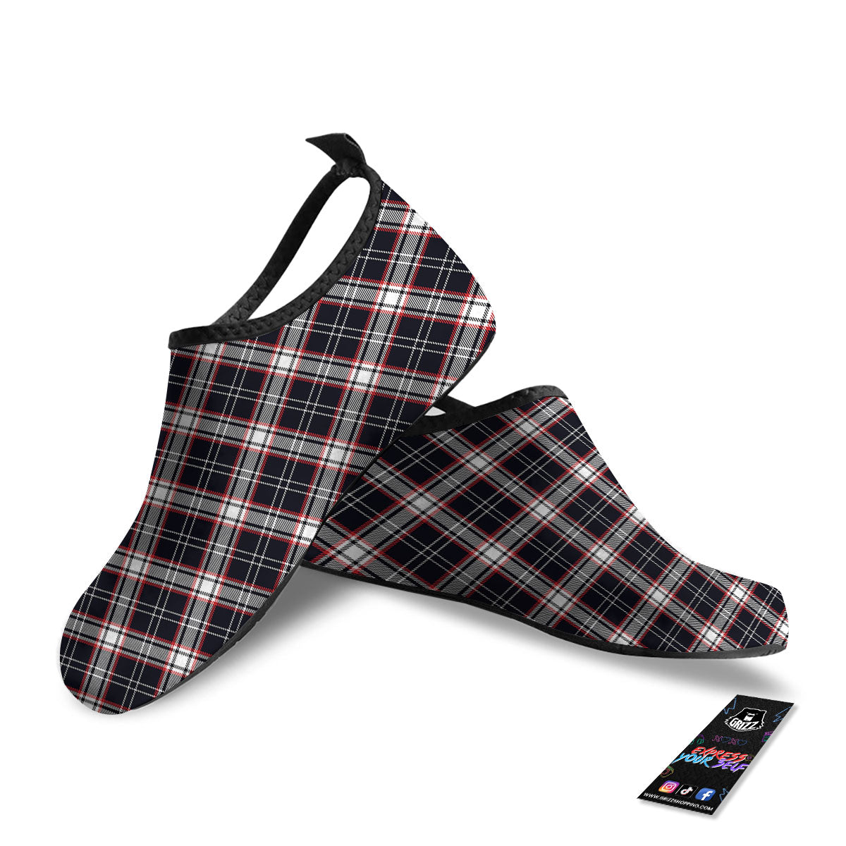 Stewart Tartan Red And Black Print Water Shoes-grizzshop