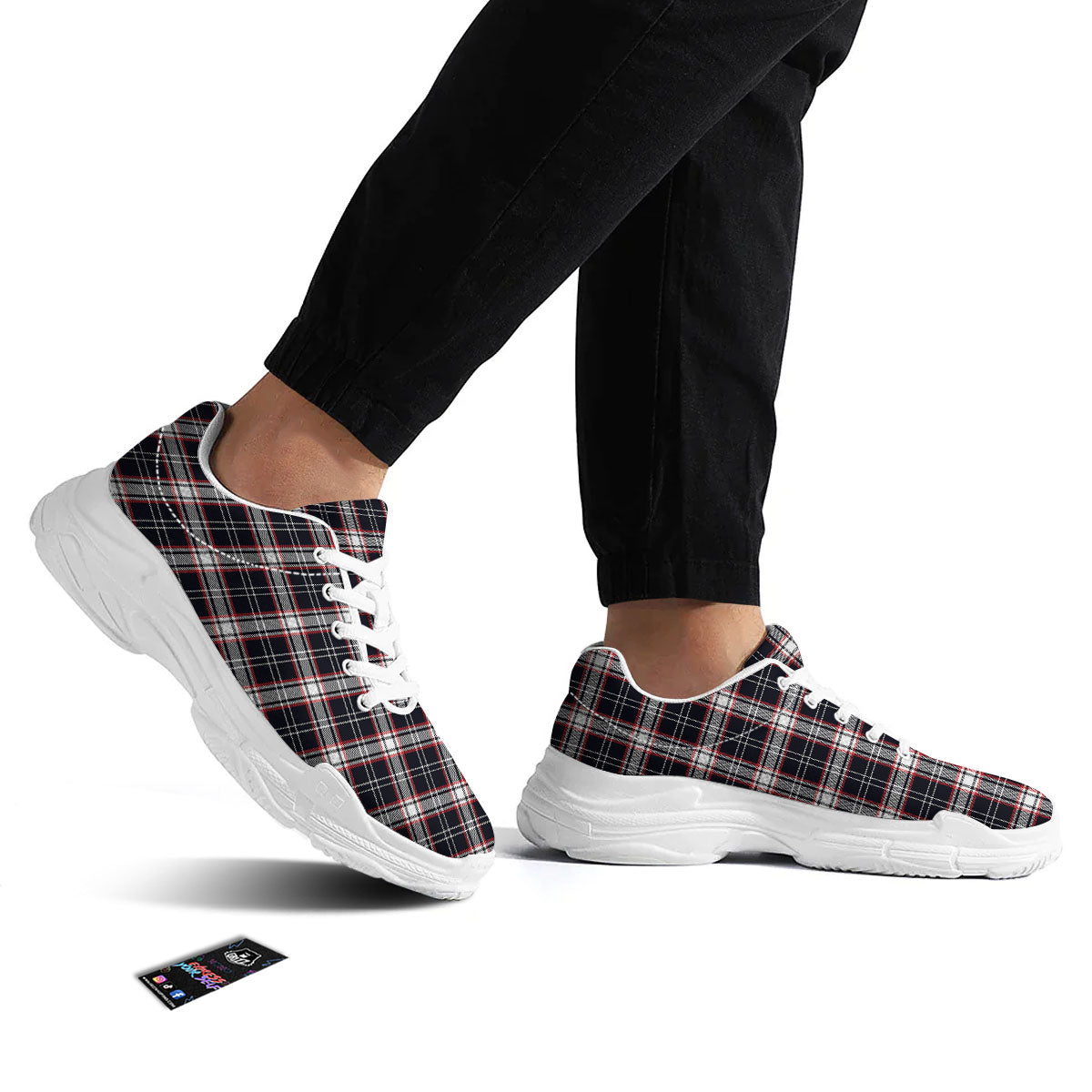 Stewart Tartan Red And Black Print White Chunky Shoes-grizzshop