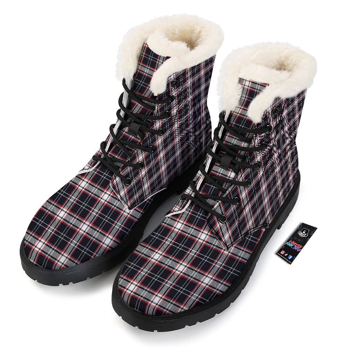 Stewart Tartan Red And Black Print Winter Boots-grizzshop