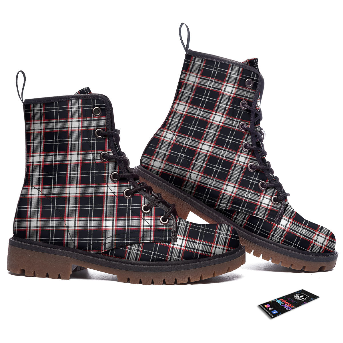 Stewart Tartan Red And Black Print Work Boots-grizzshop