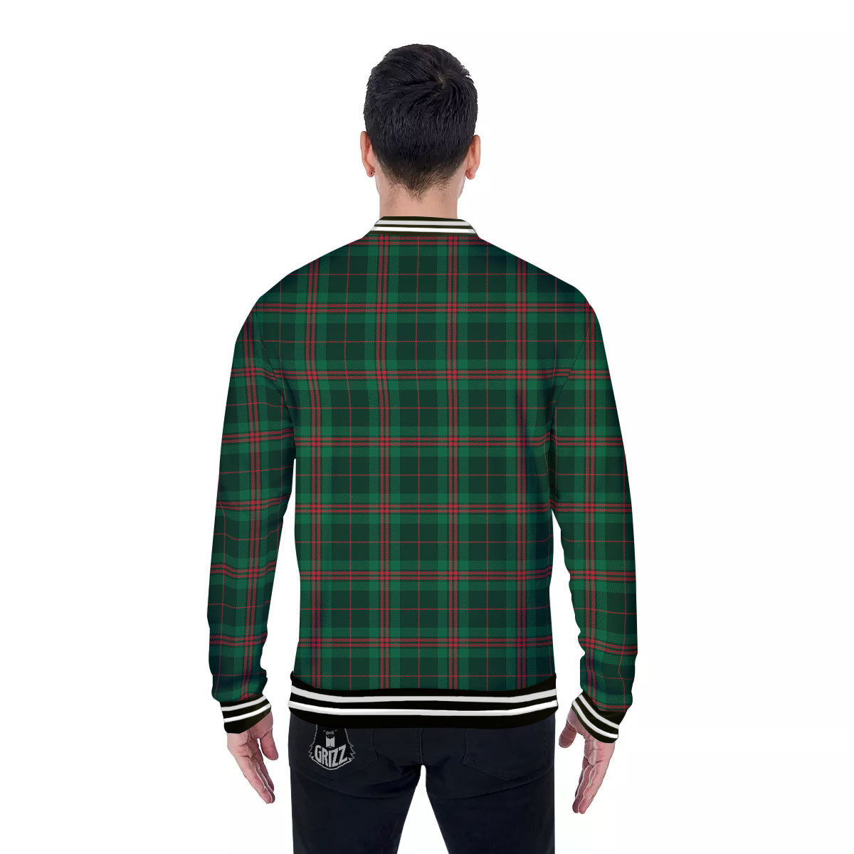 Stewart Tartan Red And Green Print Baseball Jacket-grizzshop