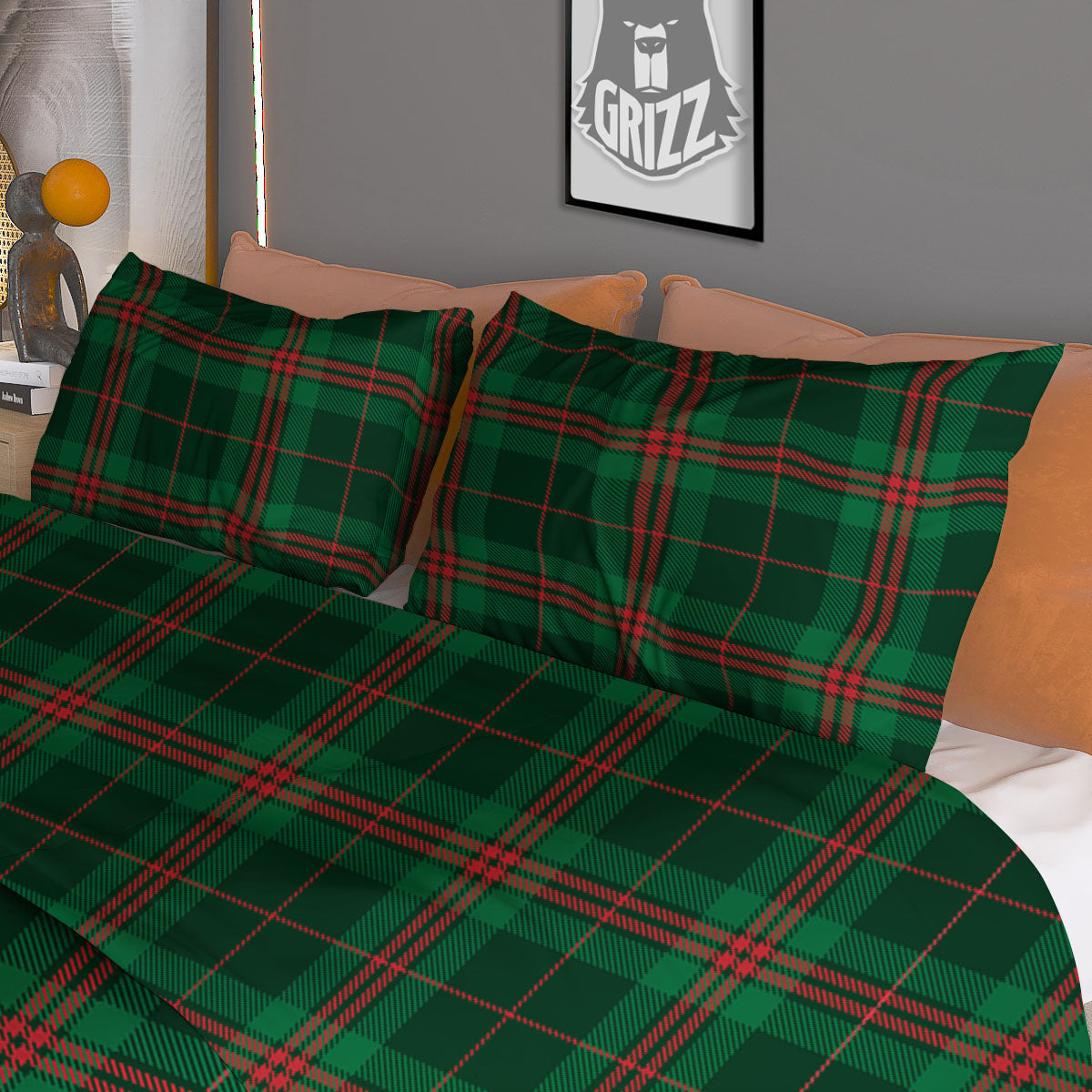 Stewart Tartan Red And Green Print Duvet Cover Bedding Set