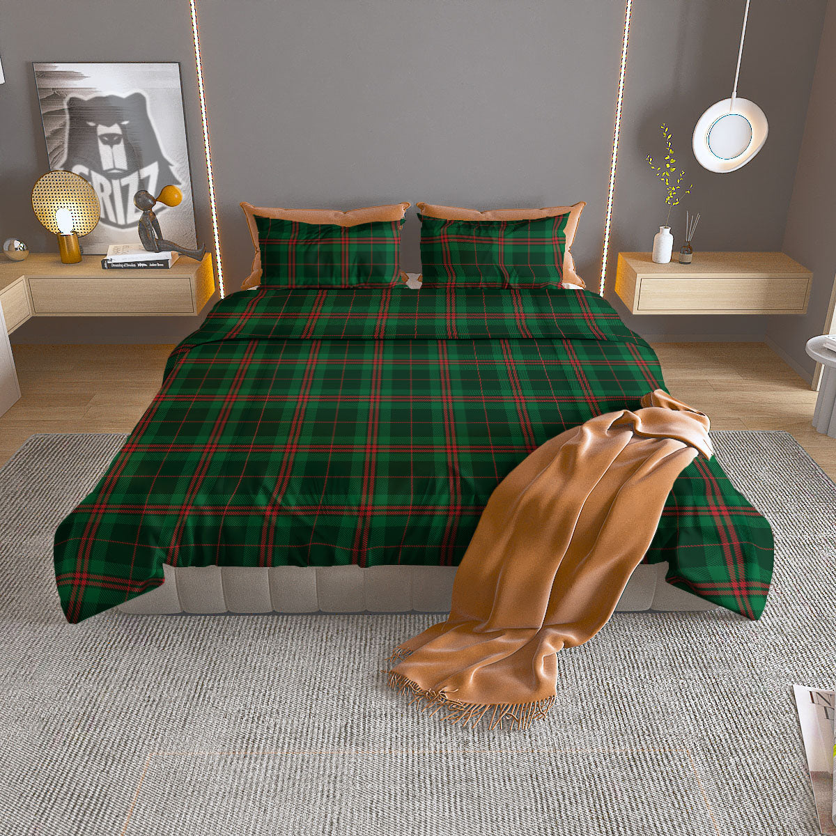 Stewart Tartan Red And Green Print Duvet Cover Bedding Set