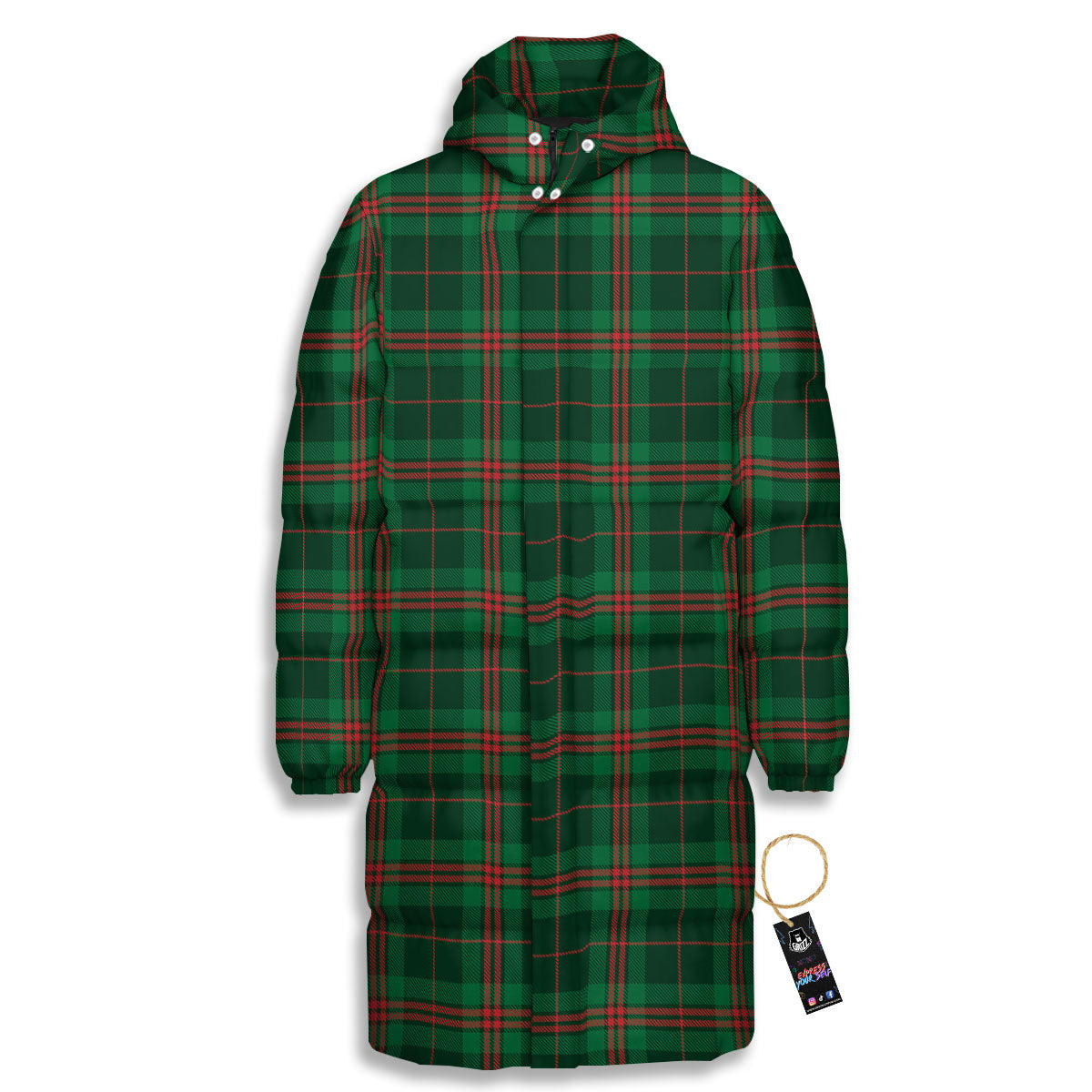 Stewart Tartan Red And Green Print Long Down Jacket-grizzshop