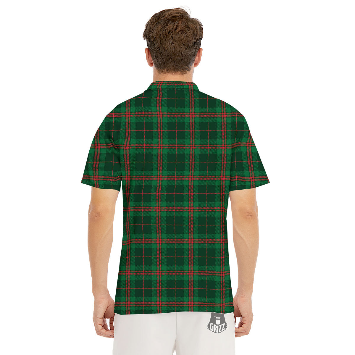 Stewart Tartan Red And Green Print Men's Golf Shirts-grizzshop