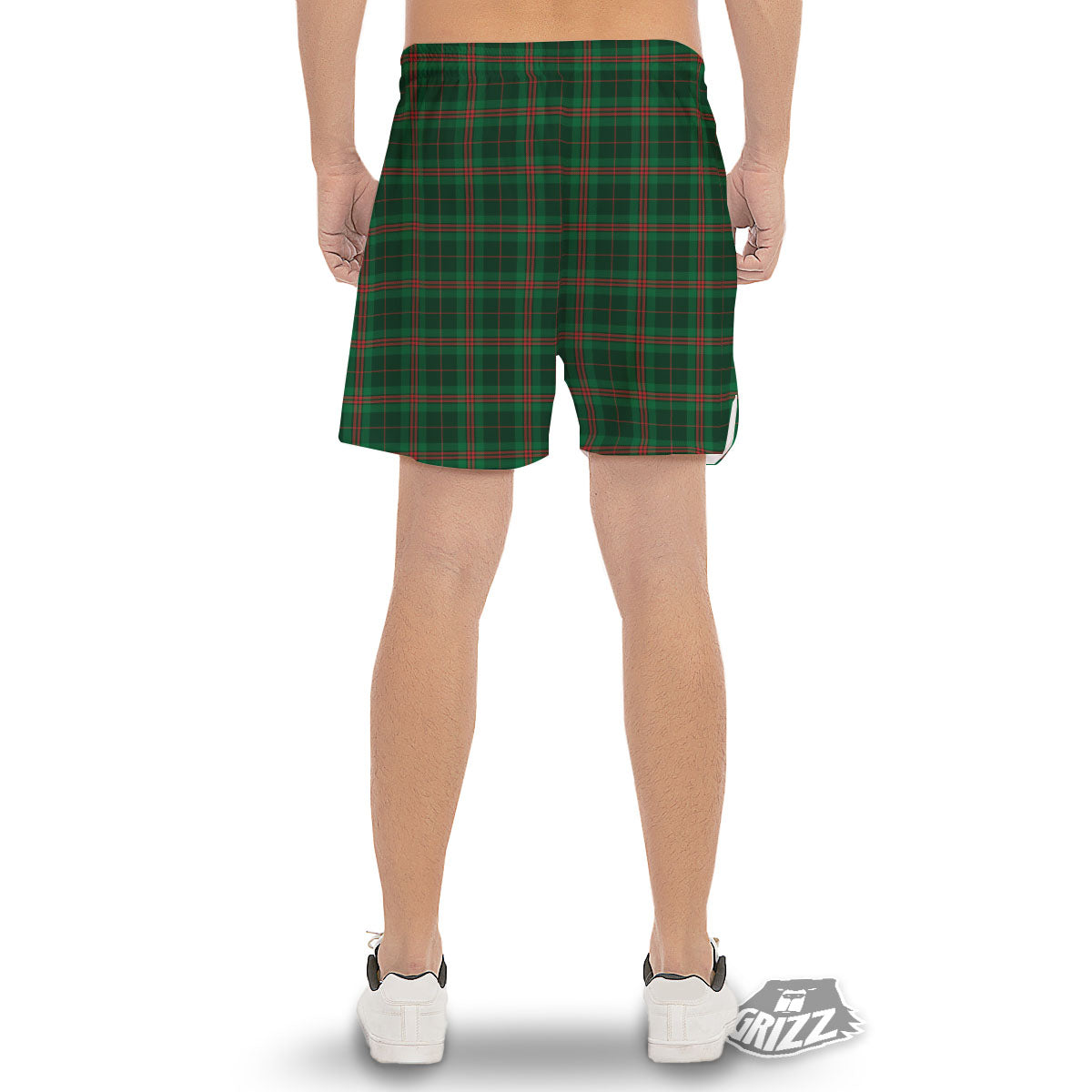 Stewart Tartan Red And Green Print Men's Gym Shorts-grizzshop
