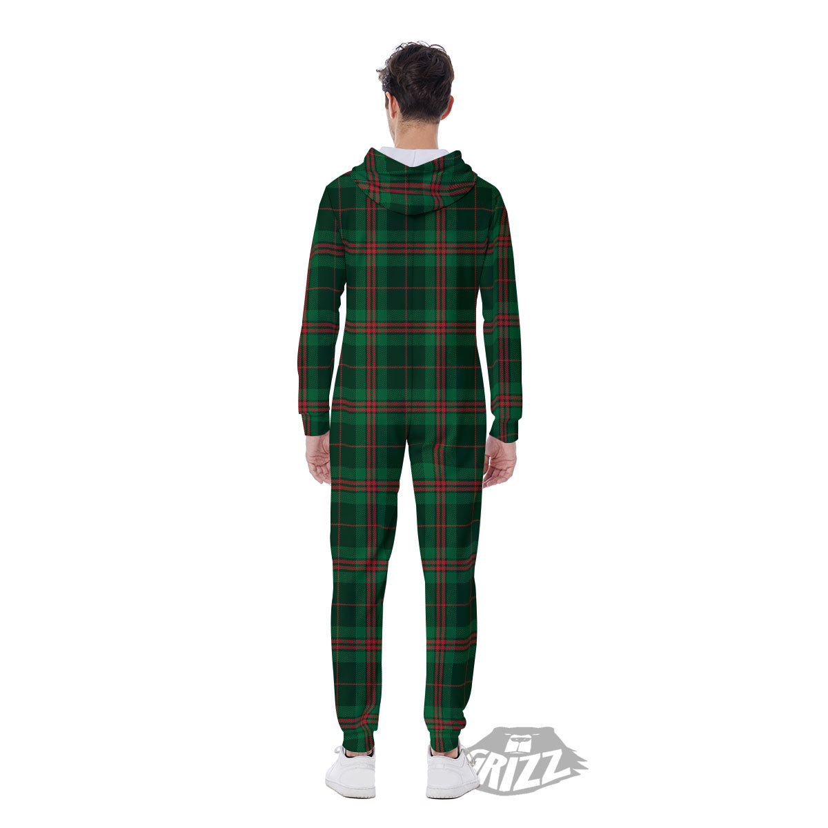 Stewart Tartan Red And Green Print Men's Jumpsuit-grizzshop