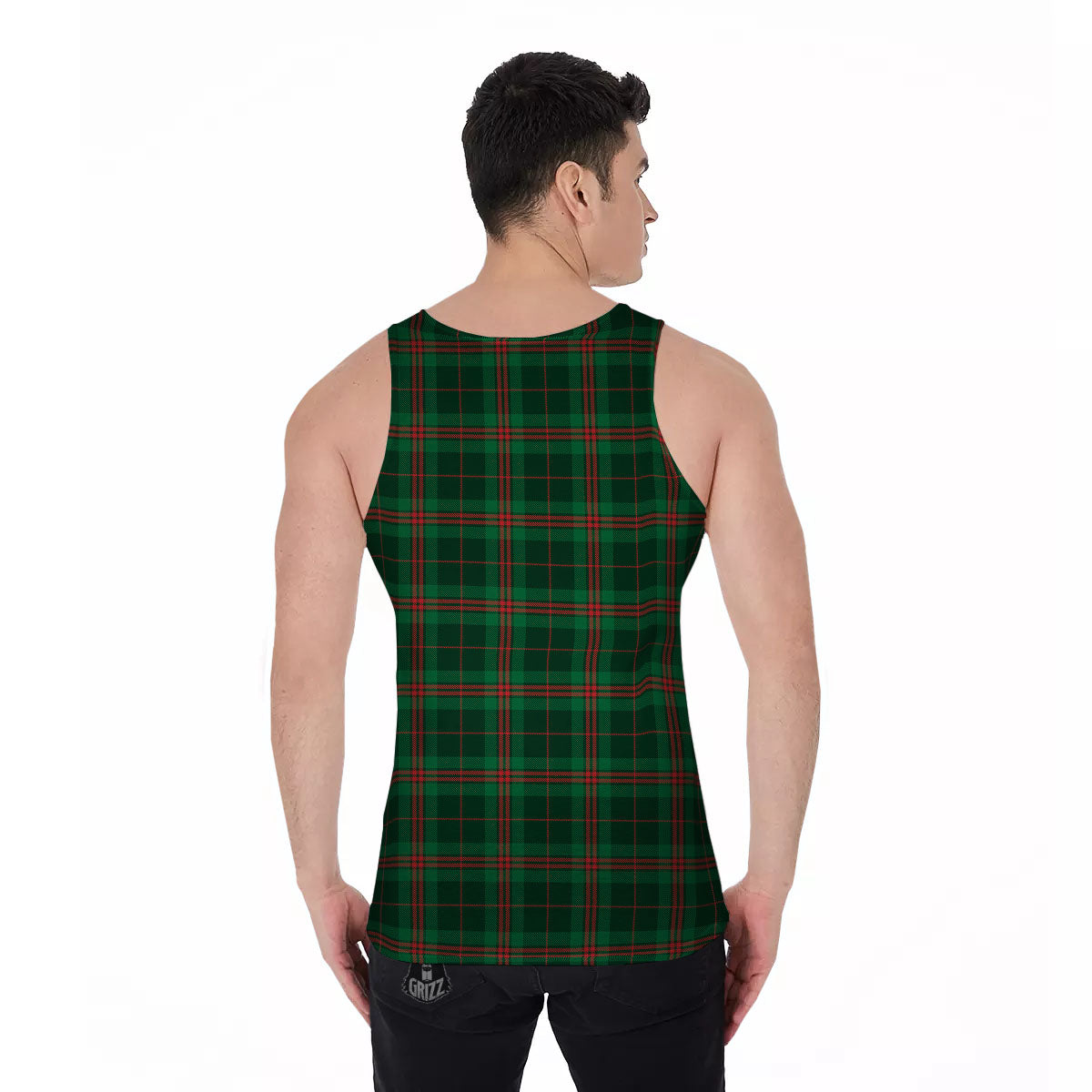 Stewart Tartan Red And Green Print Men's Tank Top-grizzshop