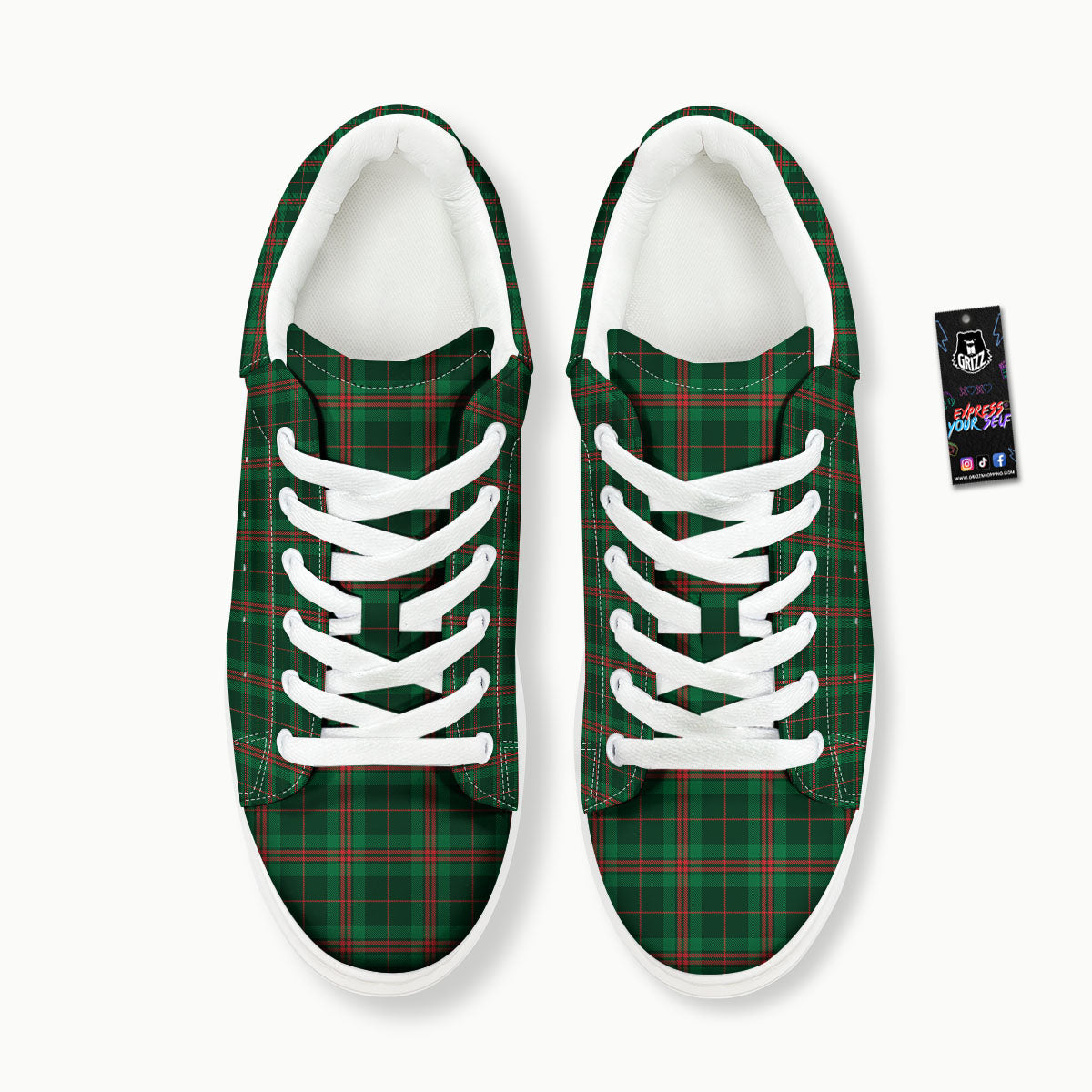 Stewart Tartan Red And Green Print Platform Shoes-grizzshop