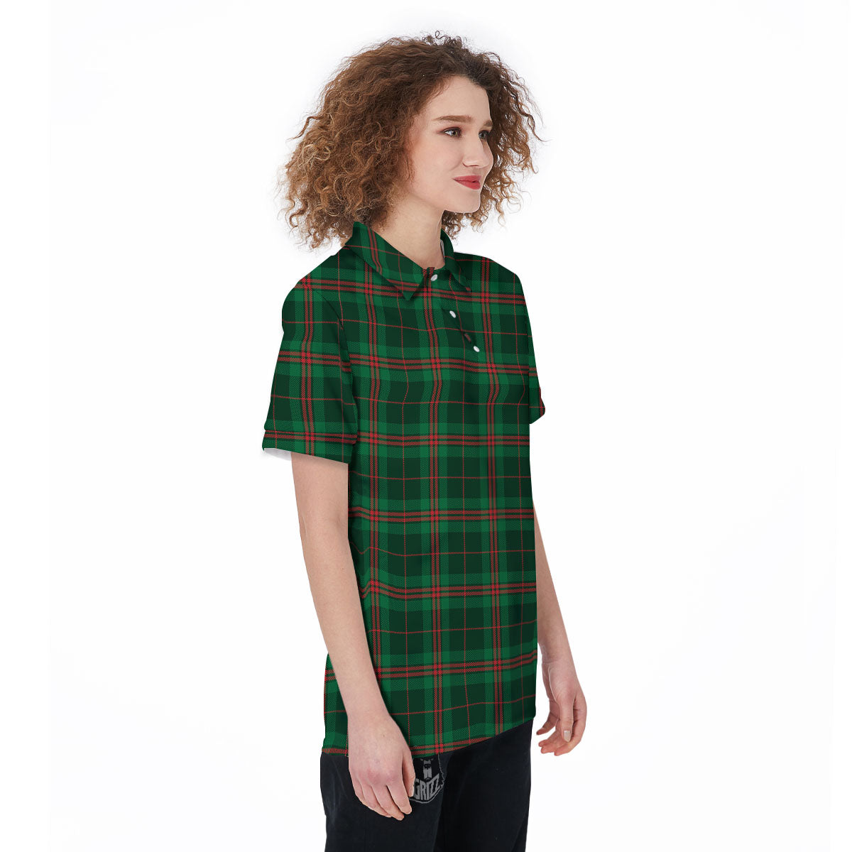 Stewart Tartan Red And Green Print Women's Golf Shirts-grizzshop