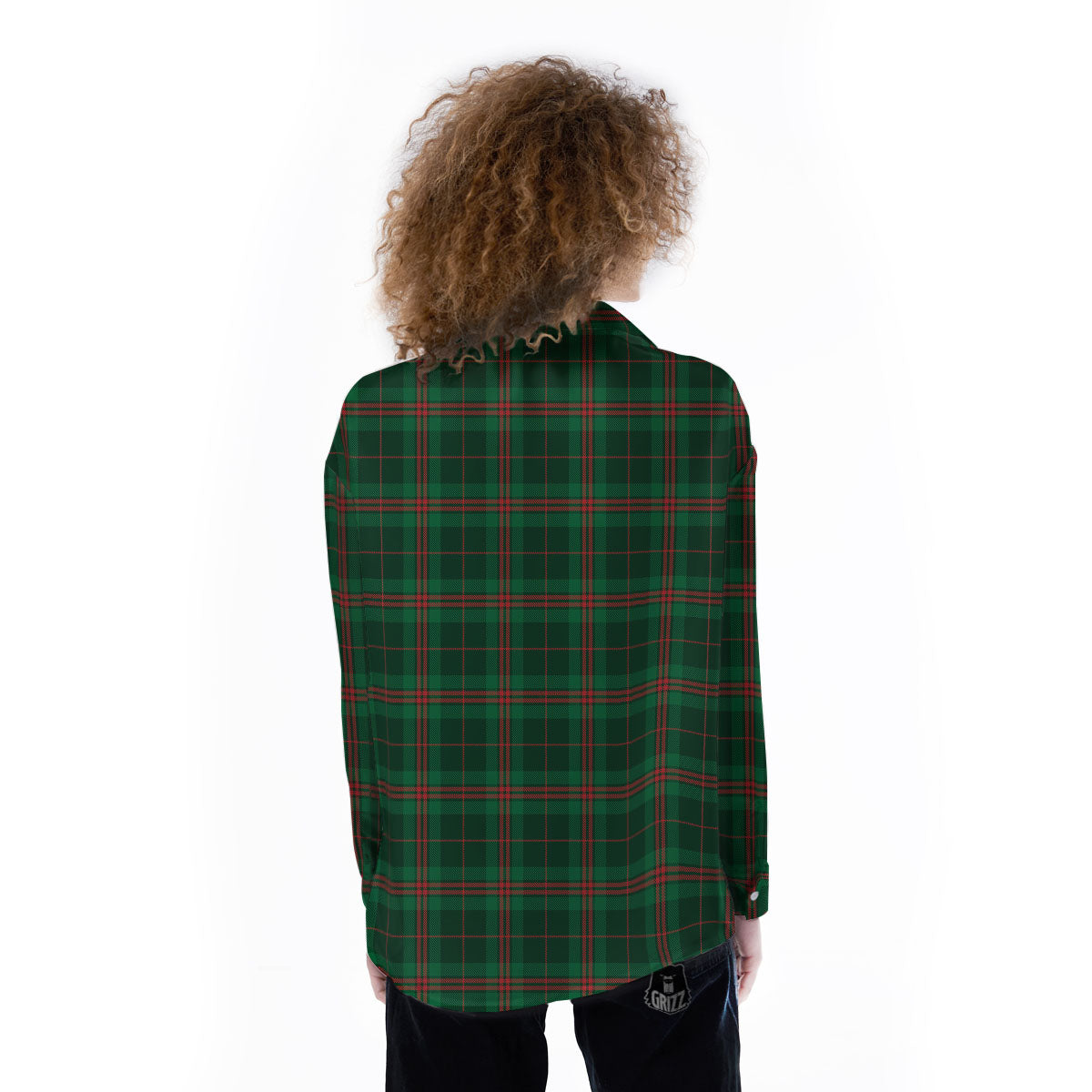 Stewart Tartan Red And Green Print Women's Long Sleeve Shirts-grizzshop
