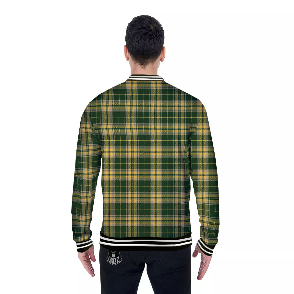 Stewart Tartan Yellow And Green Print Baseball Jacket-grizzshop