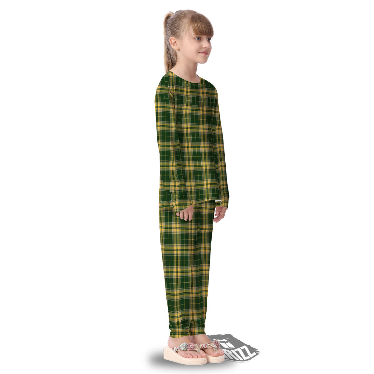 Stewart Tartan Yellow And Green Print Kid's Pajamas-grizzshop