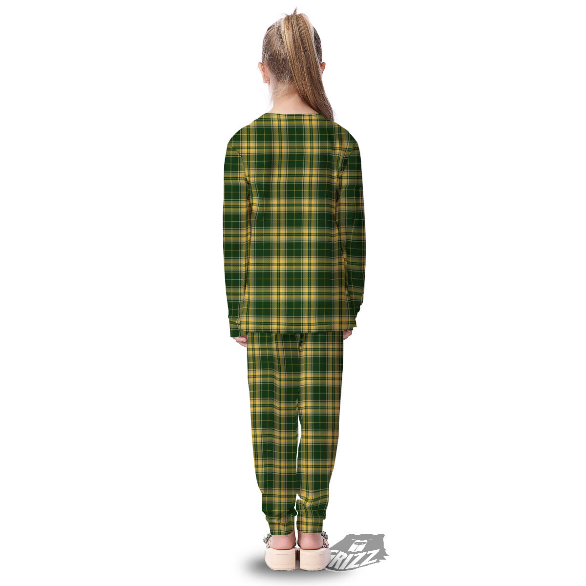 Stewart Tartan Yellow And Green Print Kid's Pajamas-grizzshop