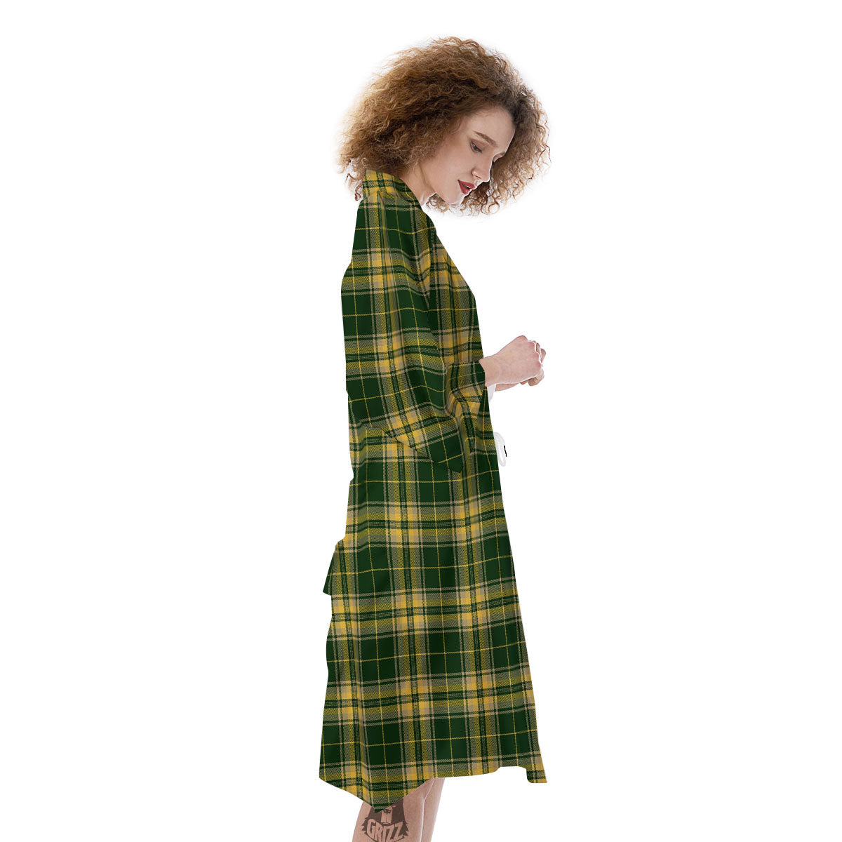 Stewart Tartan Yellow And Green Print Kimono-grizzshop