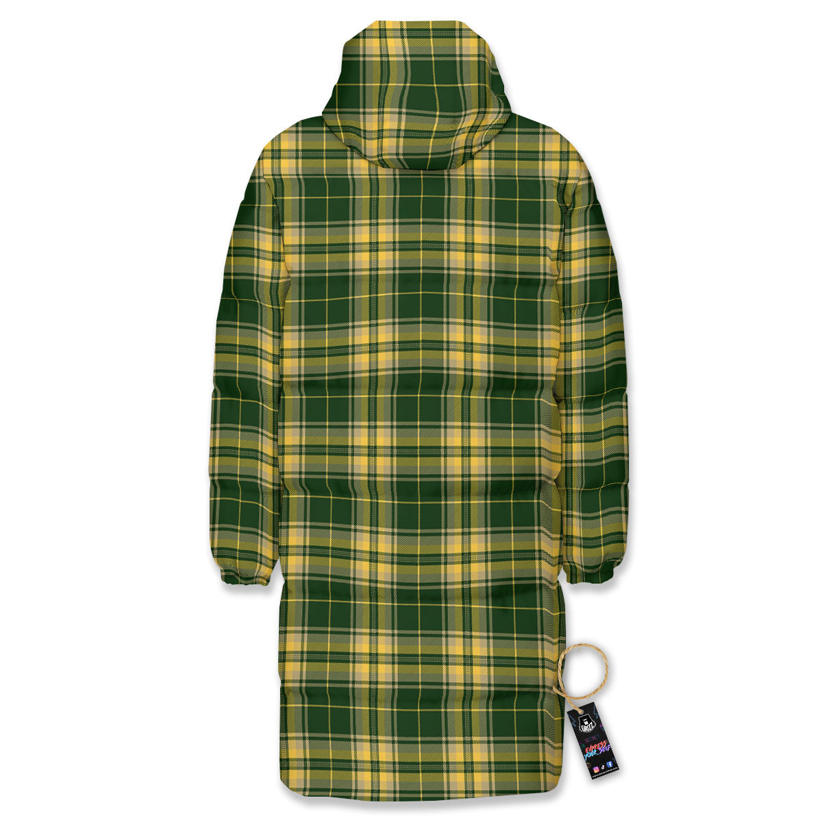 Stewart Tartan Yellow And Green Print Long Down Jacket-grizzshop