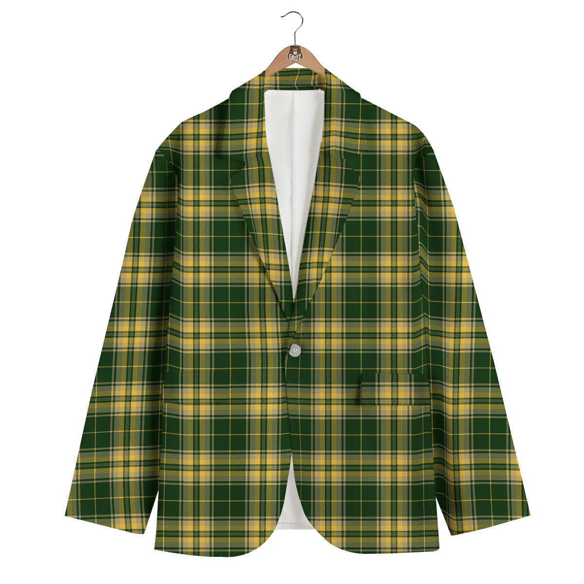 Stewart Tartan Yellow And Green Print Men's Blazer-grizzshop