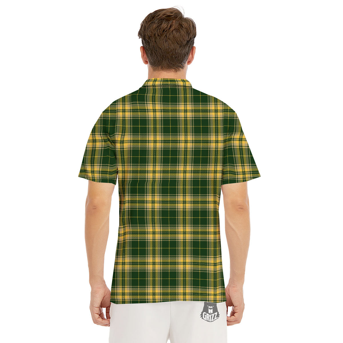 Stewart Tartan Yellow And Green Print Men's Golf Shirts-grizzshop