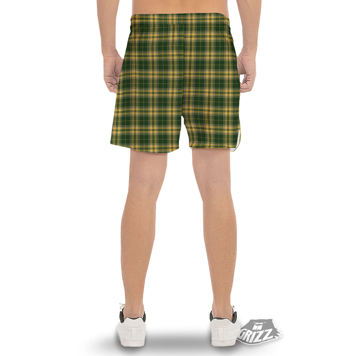 Stewart Tartan Yellow And Green Print Men's Gym Shorts-grizzshop