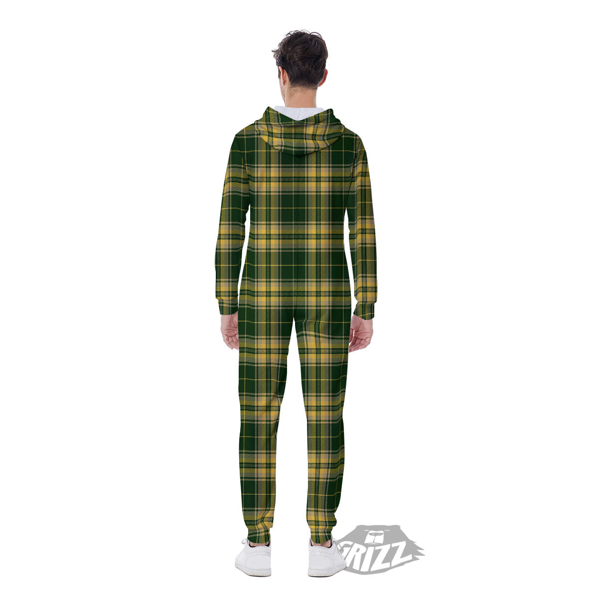 Stewart Tartan Yellow And Green Print Men's Jumpsuit-grizzshop
