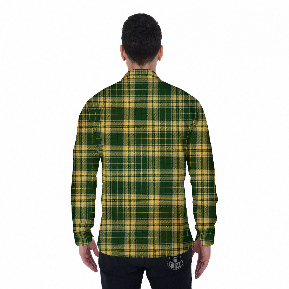 Stewart Tartan Yellow And Green Print Men's Long Sleeve Shirts-grizzshop