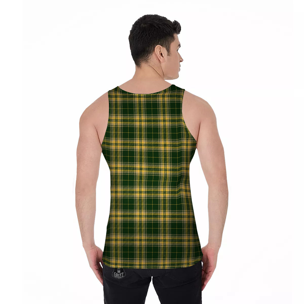 Stewart Tartan Yellow And Green Print Men's Tank Top-grizzshop