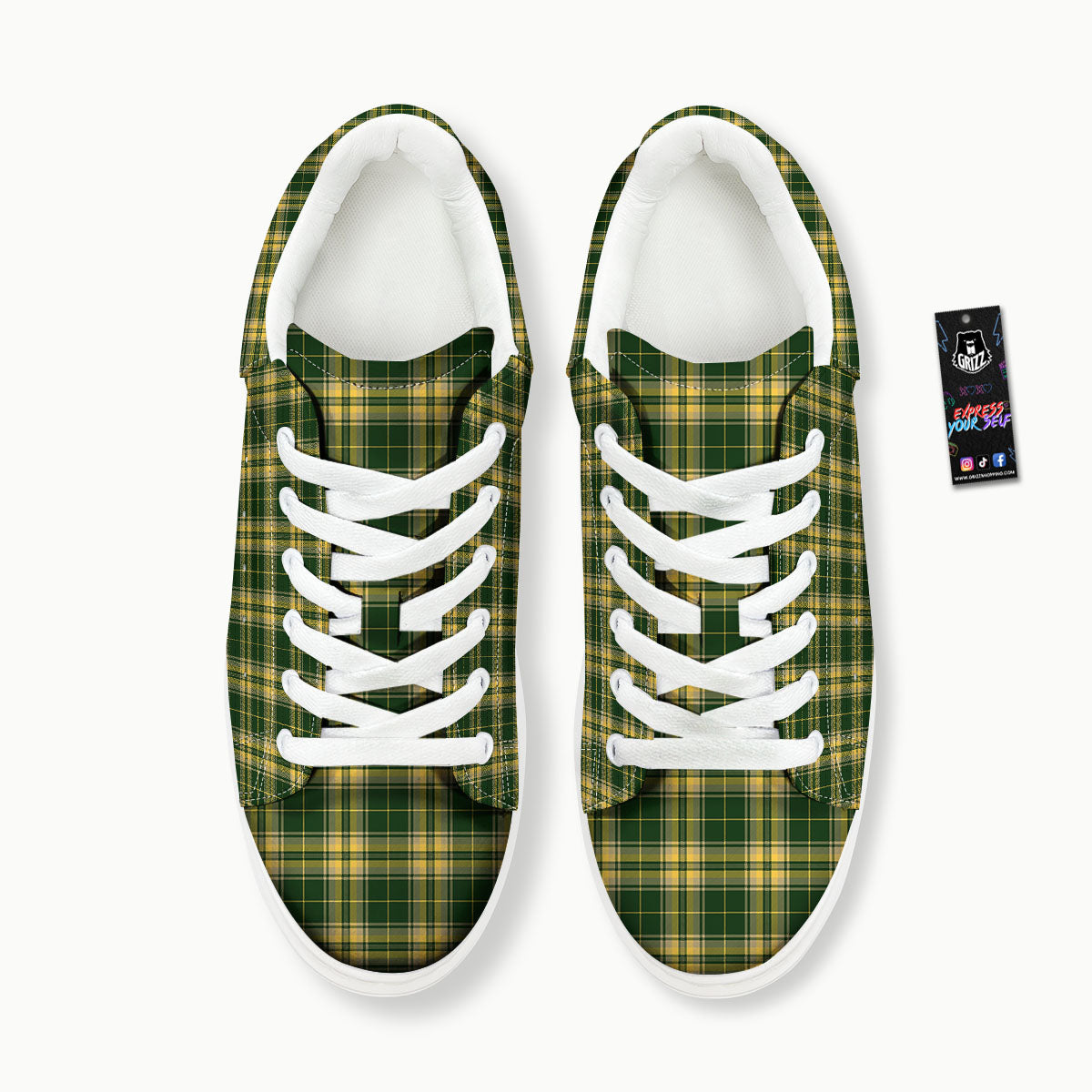 Stewart Tartan Yellow And Green Print Platform Shoes-grizzshop