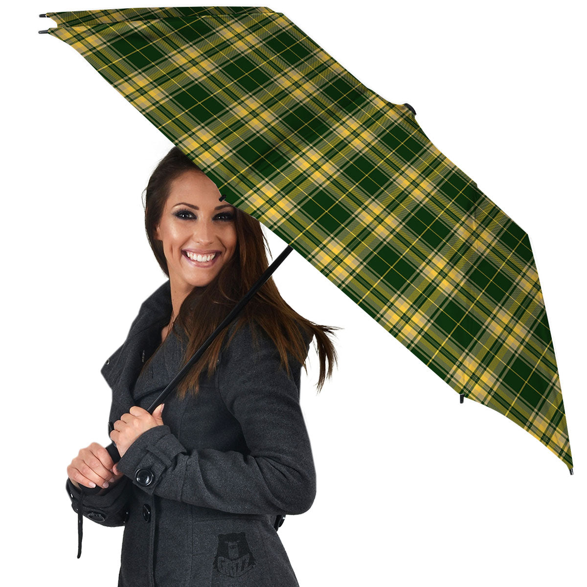 Stewart Tartan Yellow And Green Print Umbrella-grizzshop