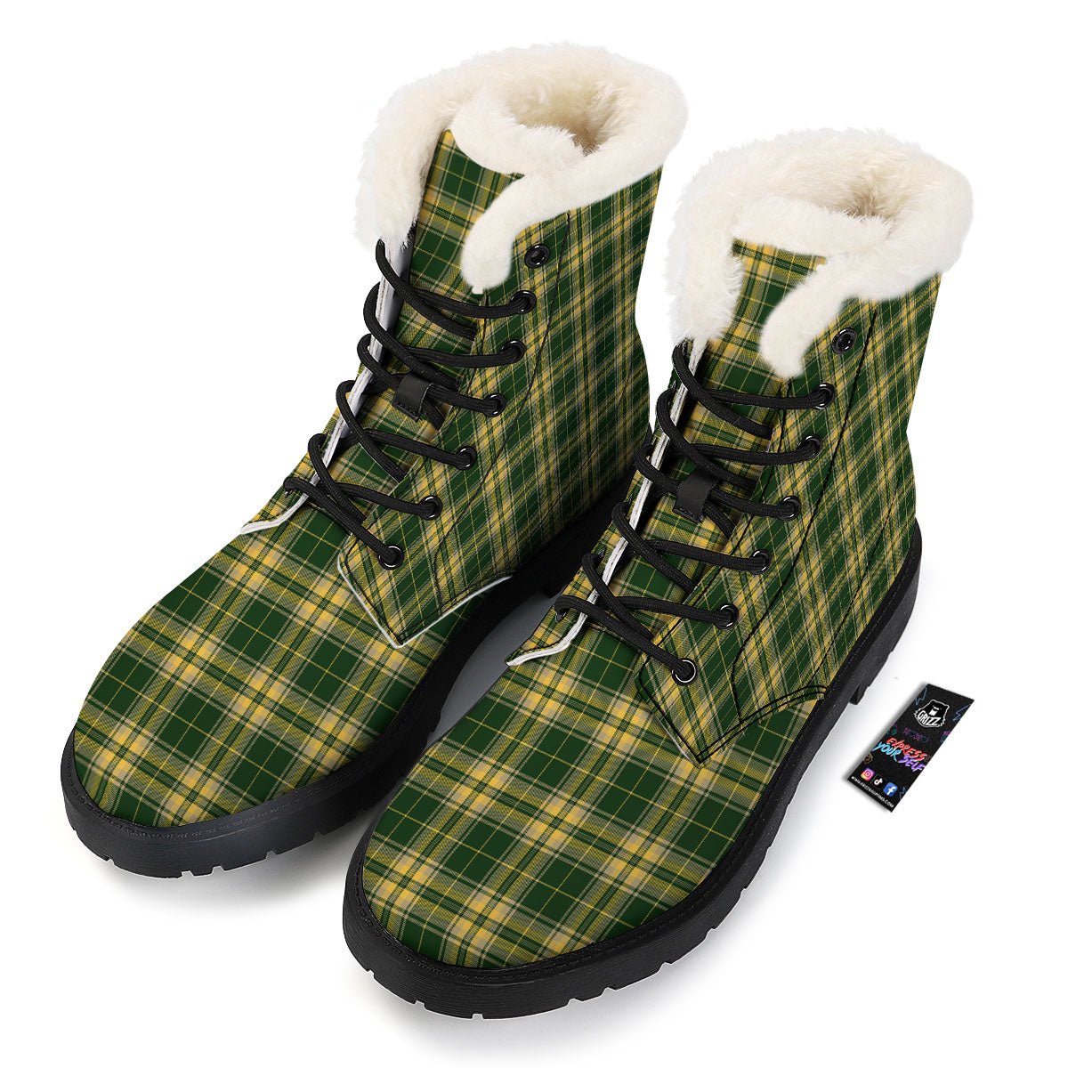 Stewart Tartan Yellow And Green Print Winter Boots-grizzshop