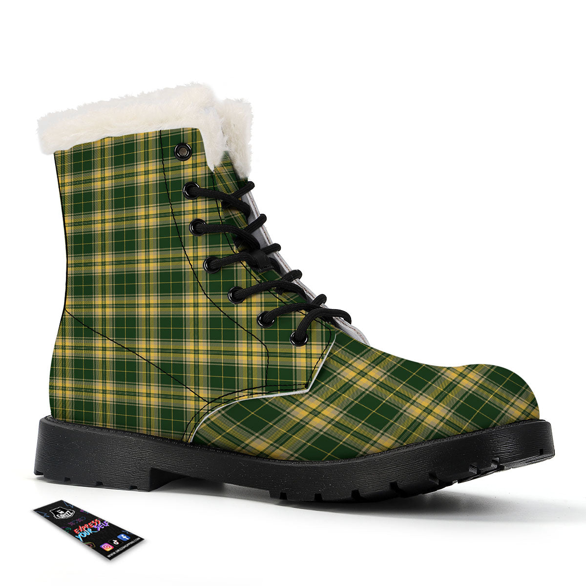 Stewart Tartan Yellow And Green Print Winter Boots-grizzshop