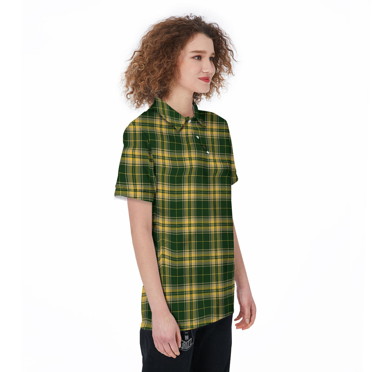 Stewart Tartan Yellow And Green Print Women's Golf Shirts-grizzshop