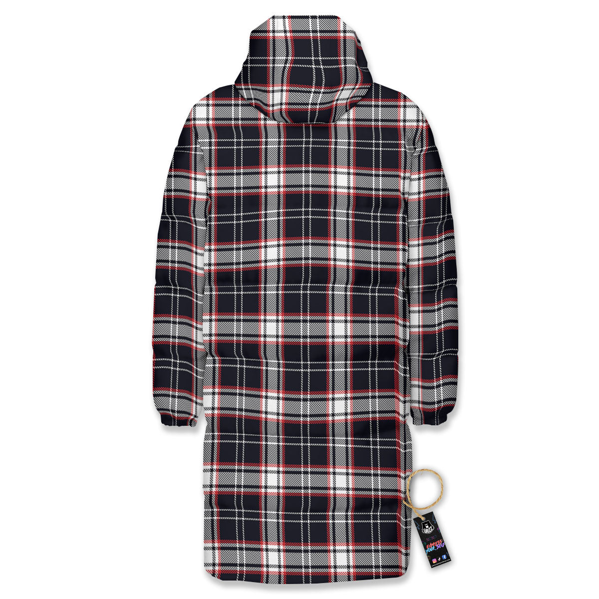 Stewart Tartan Red And Black Print Long Down Jacket