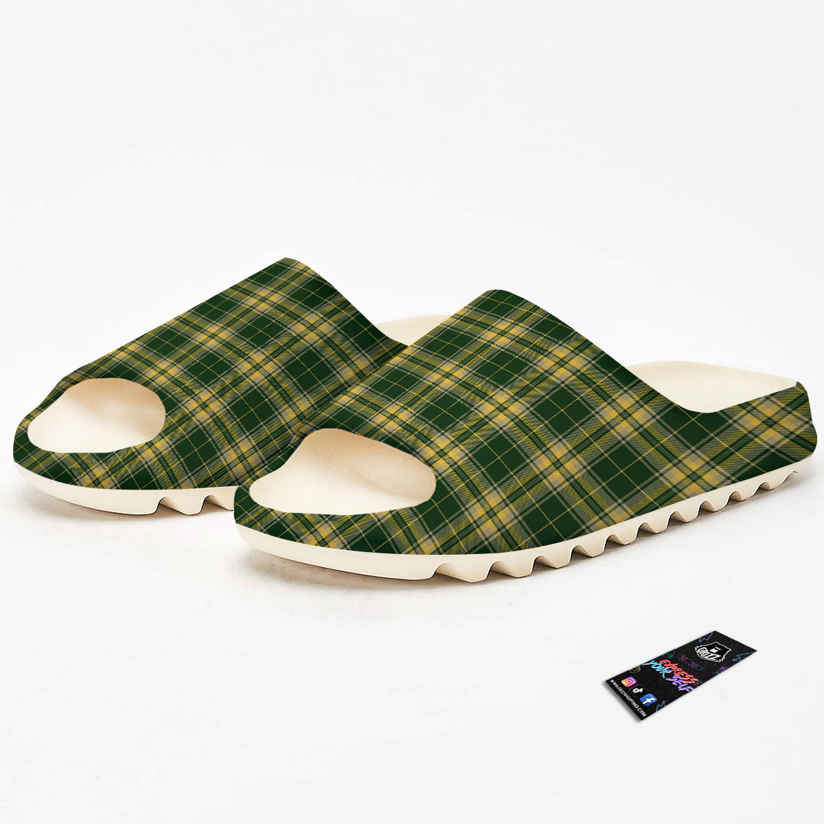 Stewart Tartan Yellow And Green Print Sandals-grizzshop
