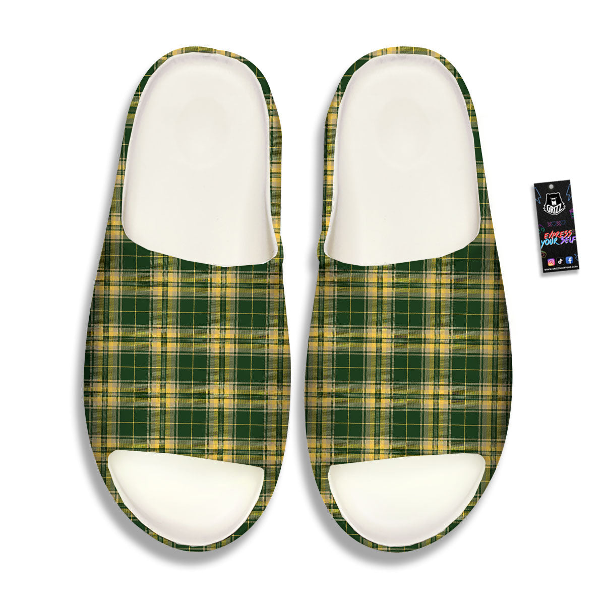 Stewart Tartan Yellow And Green Print Sandals-grizzshop