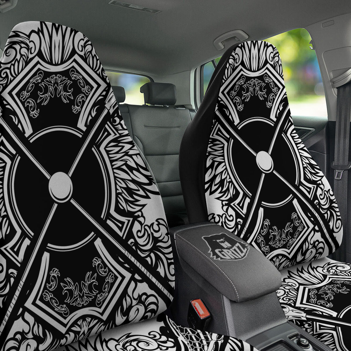 Sticks Lacrosse Ornate Wing Print Car Seat Covers-grizzshop