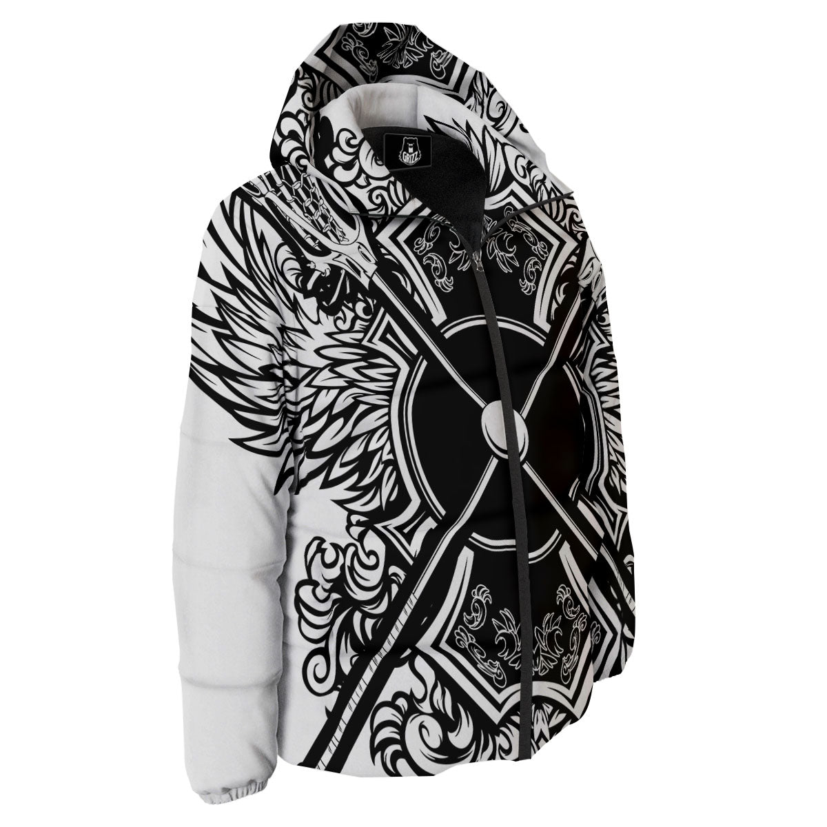 Sticks Lacrosse Ornate Wing Print Down Jacket-grizzshop