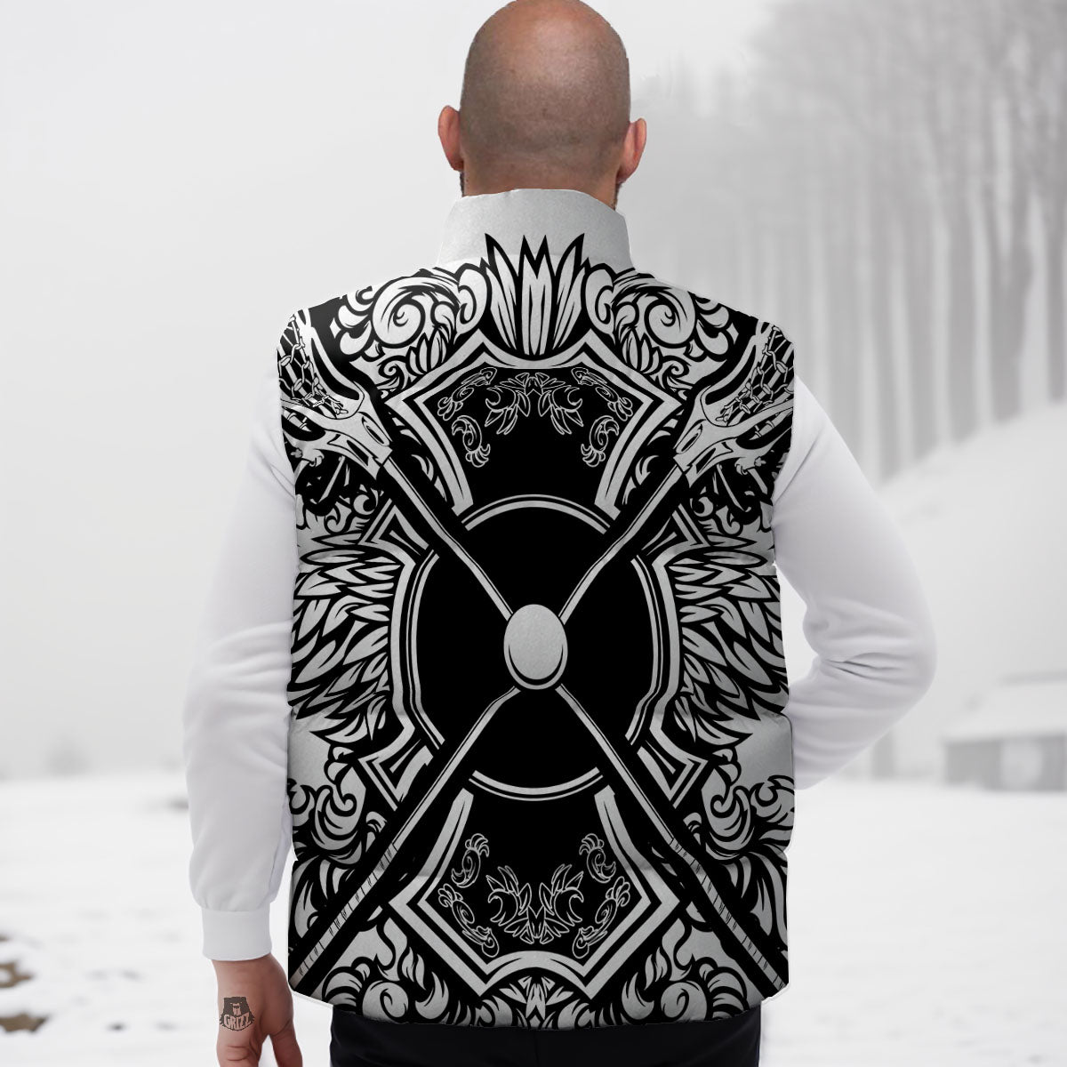 Sticks Lacrosse Ornate Wing Print Down Vest